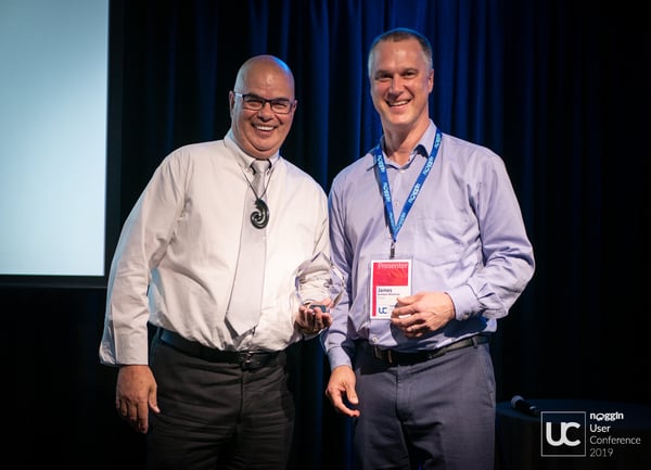 Noggin CEO, James Boddam-Whetham with Best Security Incident Management Implementation winner to Woolworths, represented by Darin Crofts, Group Incident and Risk Manager at Woolworths